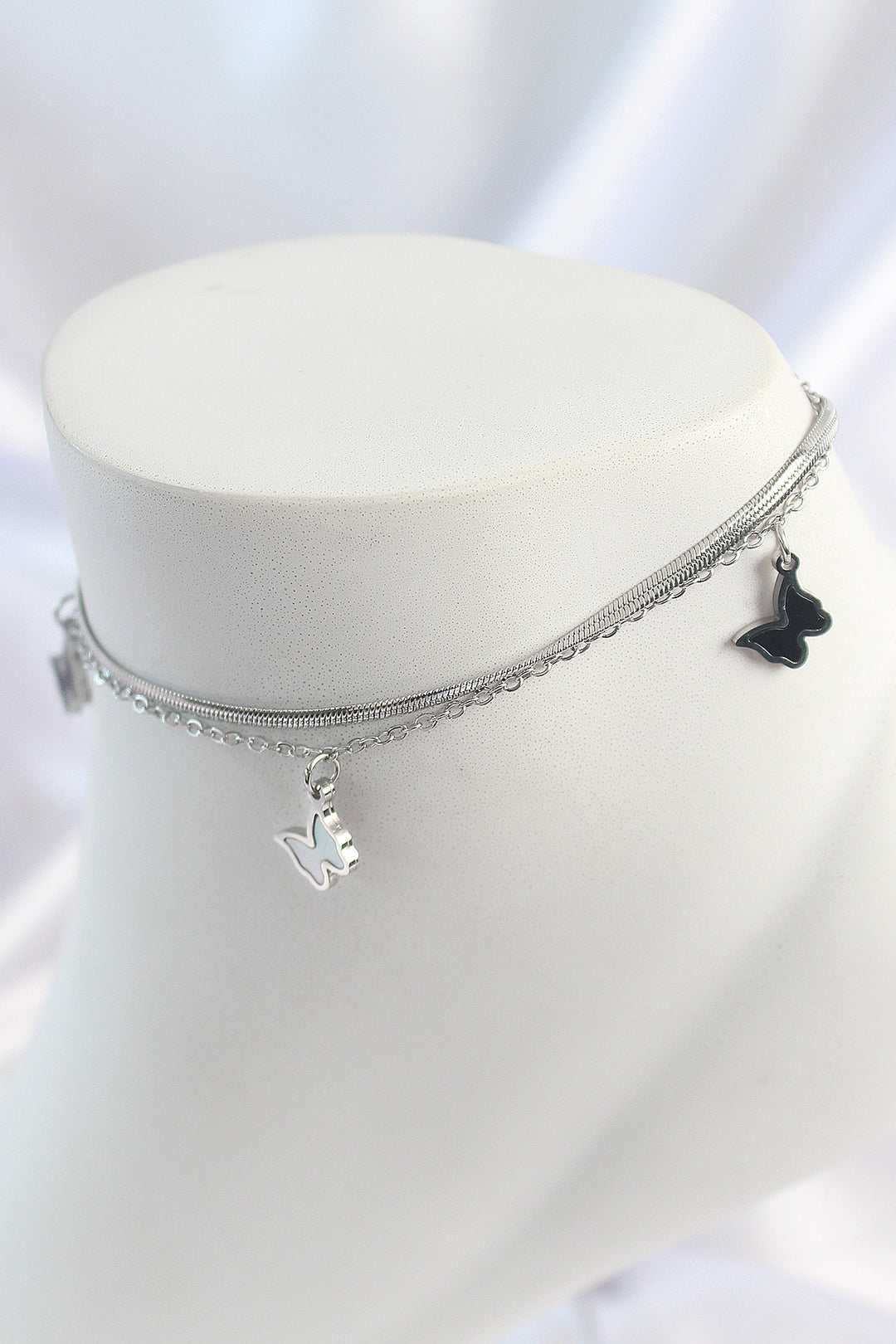 EBJ 316L Stainless Steel Silver Color 2-Piece Italian Chain Model Dangling Butterfly Figure Women's Anklet - Pervomaisk