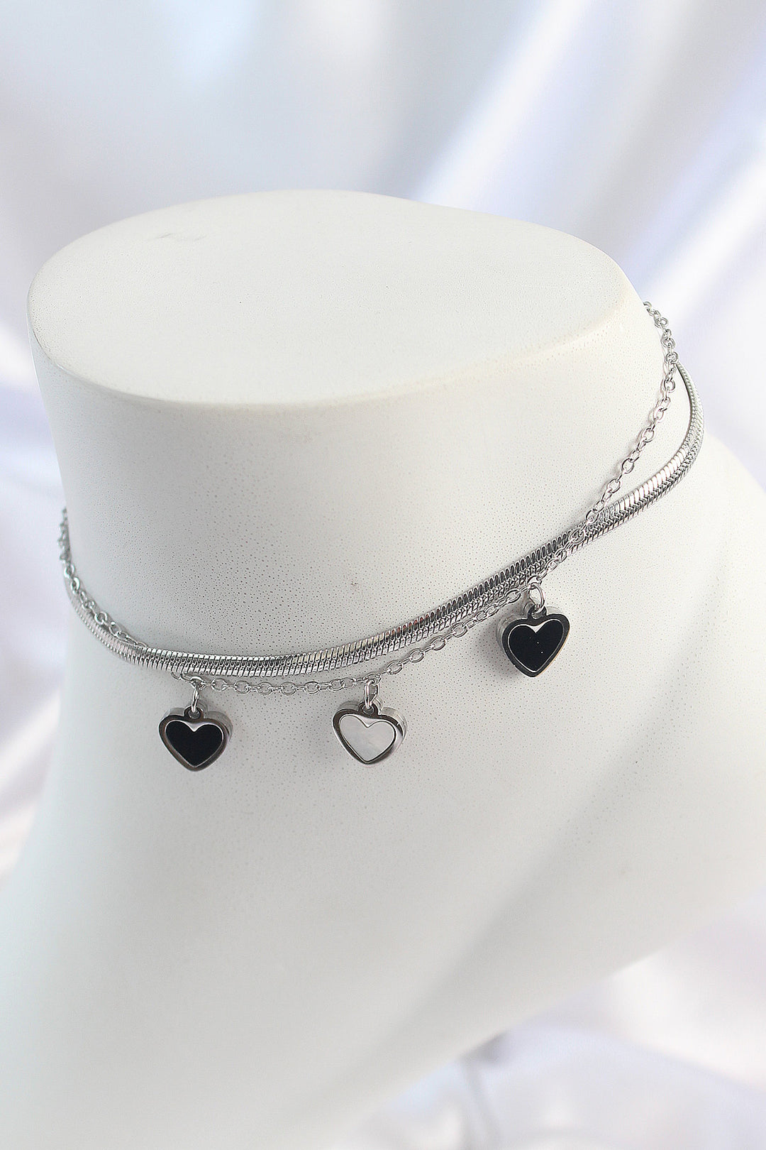 EBJ 316L Stainless Steel Silver Color 2-Piece Italian Chain Model Dangling Heart Model Women's Anklet - Palencia