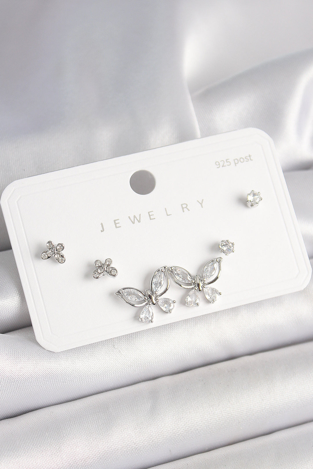 EBJ 925 Sterling Silver Nail Brass Silver Color Zircon Stone Butterfly Model Women's Earring Set - Haltom City