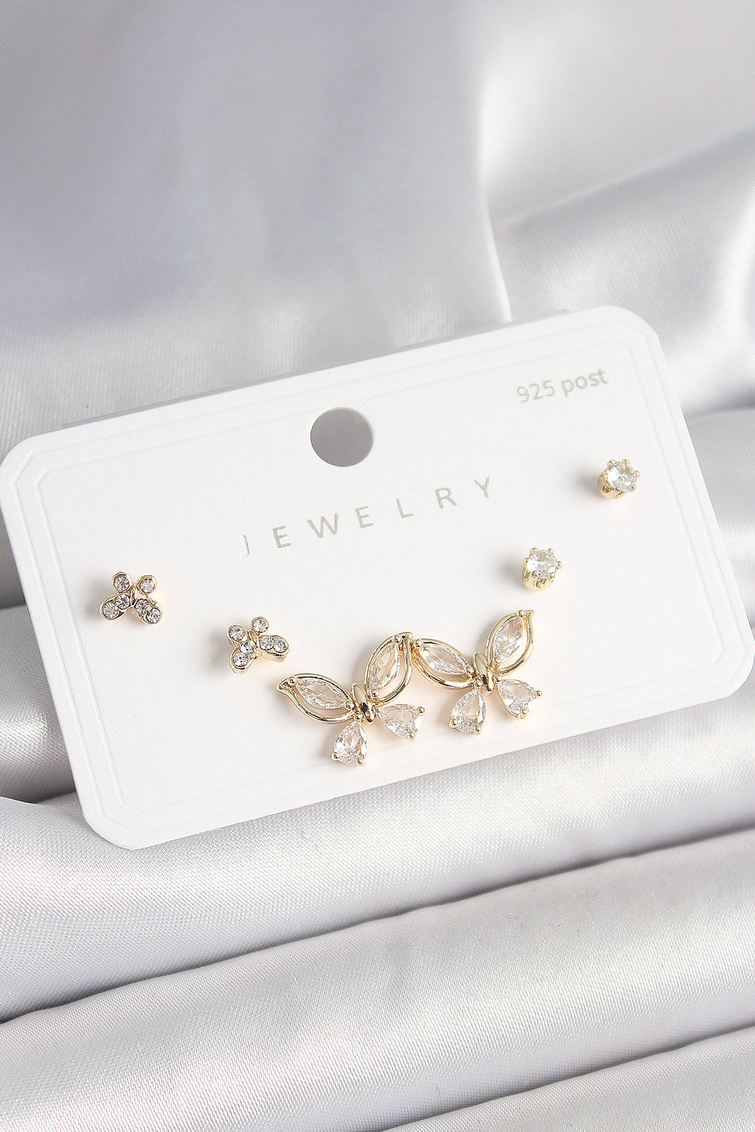 EBJ 925 Sterling Silver Brass Gold Color Zircon Stone Butterfly Model Women's Earring Set - Arlington