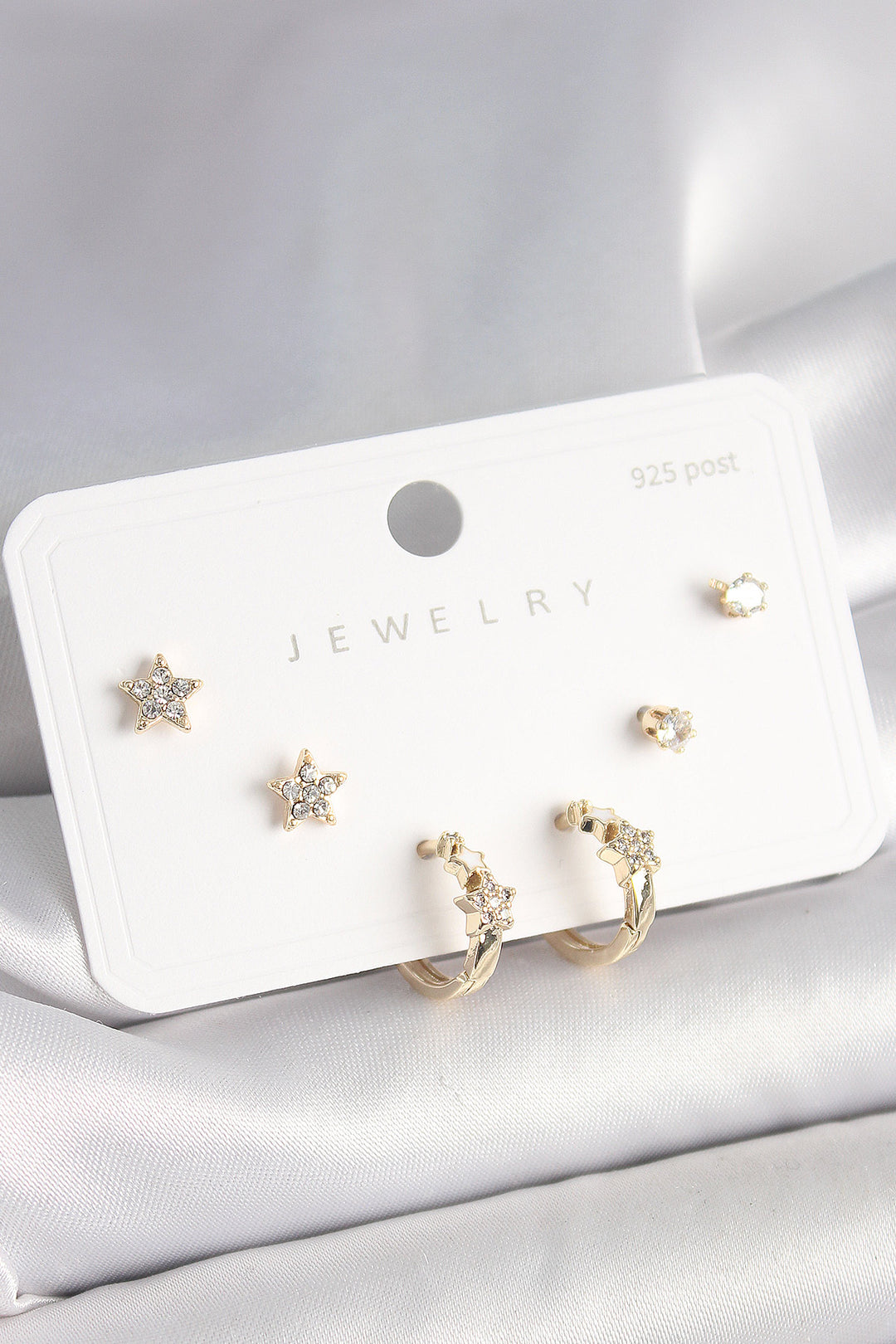 EBJ 925 Sterling Silver Brass Gold Color Zircon Stone Star Model Women's Earring Set - Playa del Carmen