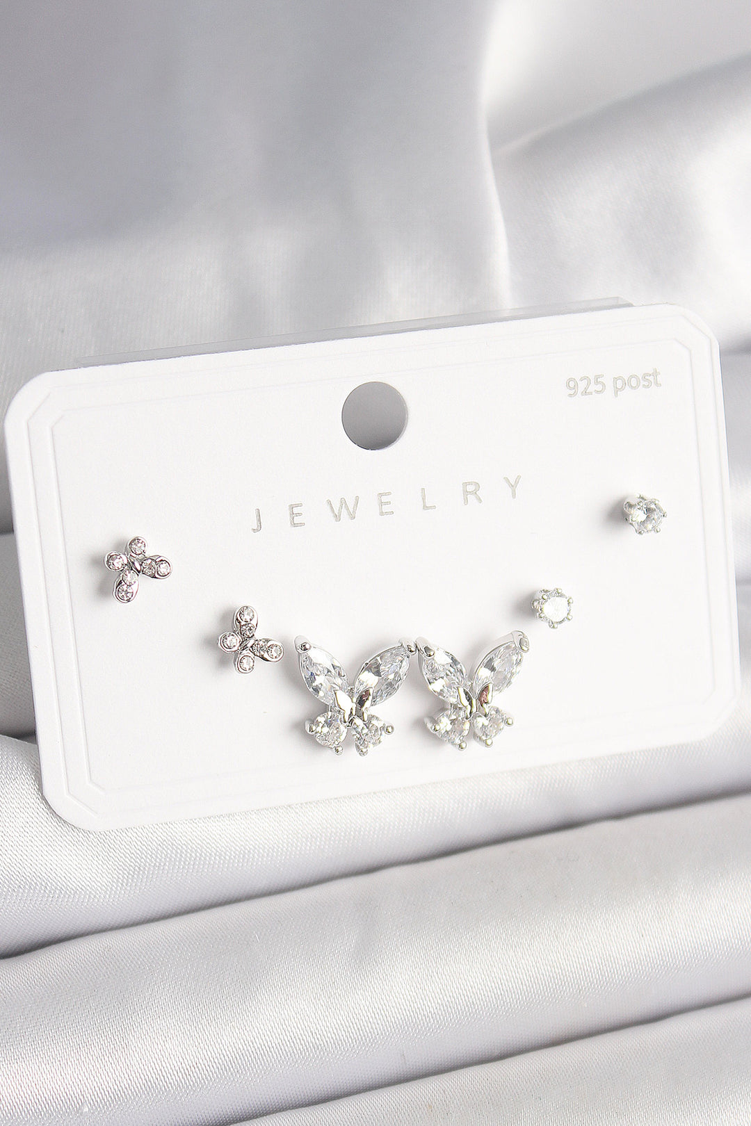 EBJ 925 Sterling Silver Nail Brass Zircon Stone Butterfly Model Women's Earring Set - Richfield