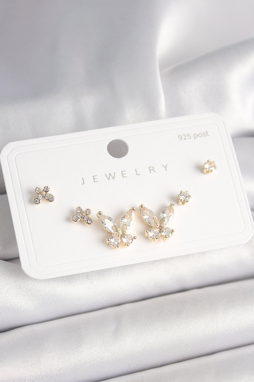 EBJ 925 Sterling Silver Nail Brass Gold Color Zircon Stone Butterfly Model Women's Earring Set - Dormagen