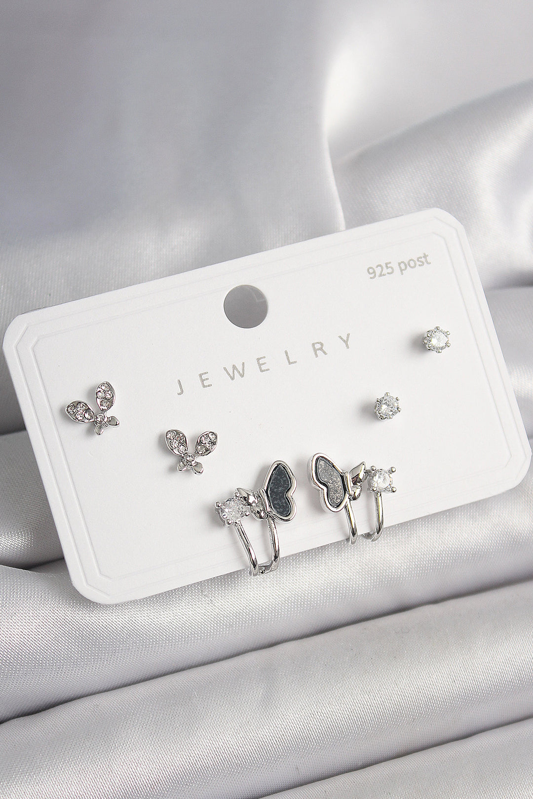 EBJ 925 Sterling Silver Nail Brass Silver Color Zircon Stone Butterfly Model Women's Earring Set - Perth