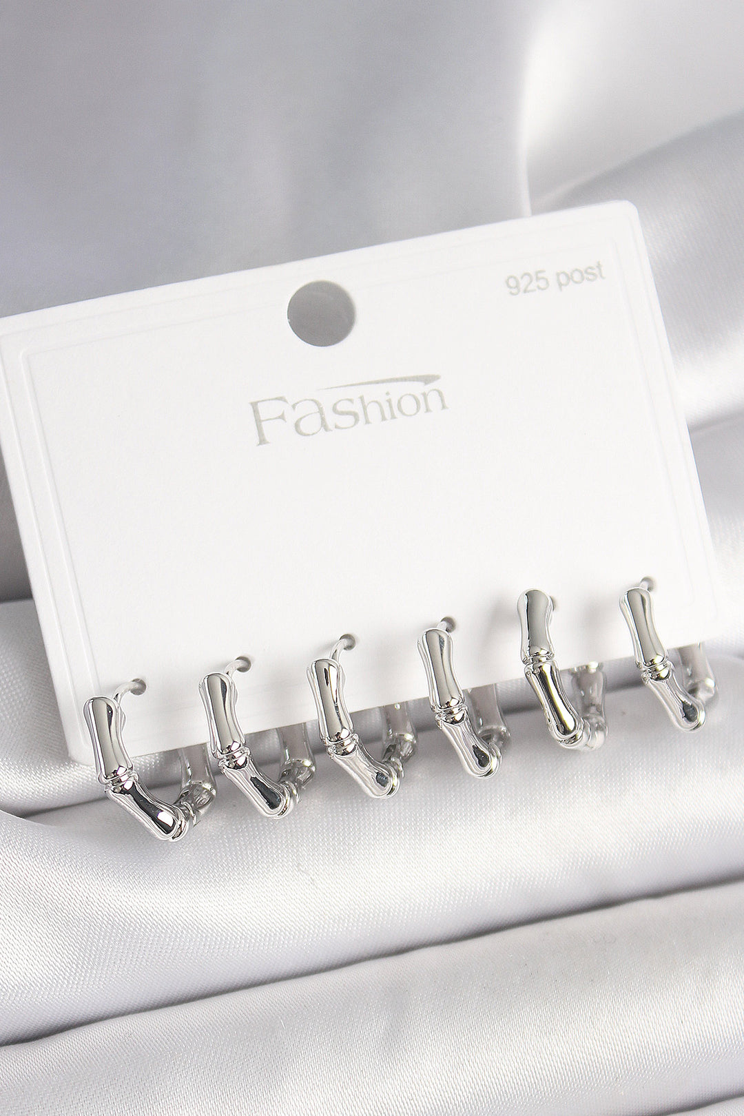 EBJ 925 Sterling Silver Nail Brass Silver Color Bamboo Ring Model Women's Earring Set - Woburn