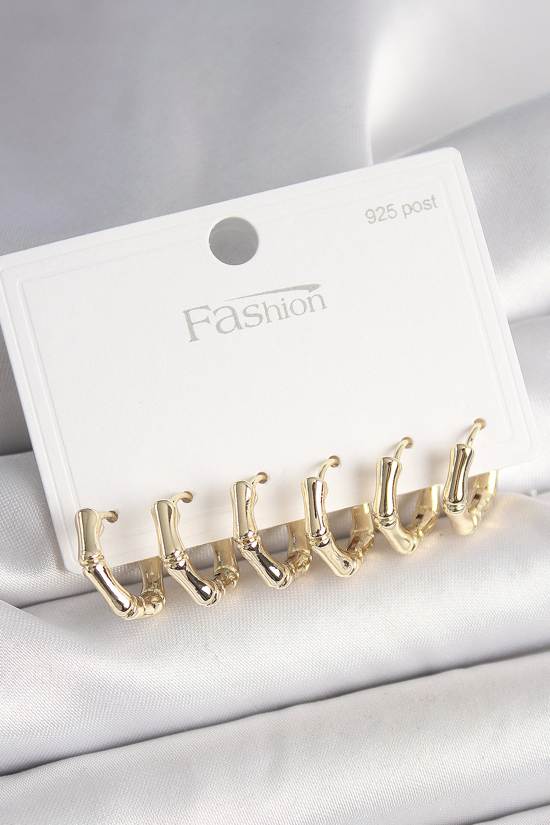 EBJ 925 Sterling Silver Nail Brass Gold Color Bamboo Ring Model Women's Earring Set - Hickory