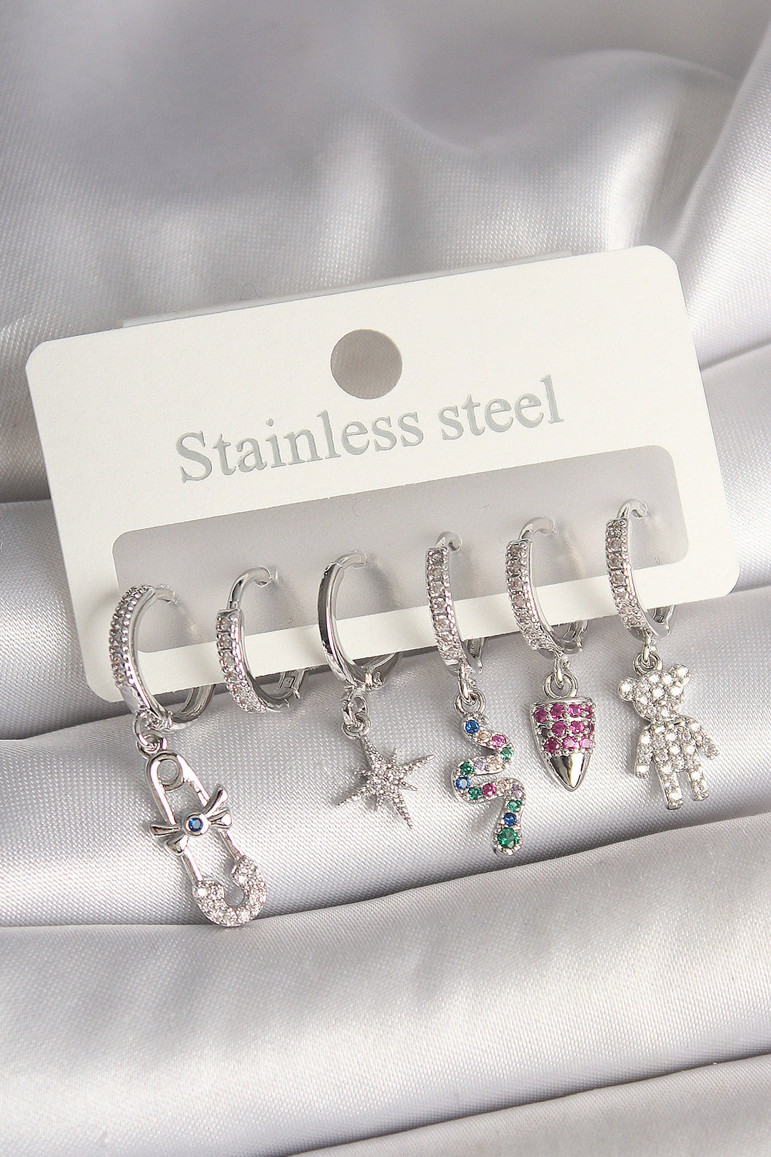 EBJ Rice Silver Color Snake Figure Women's Earring Set with Zircon Stone - Naperville
