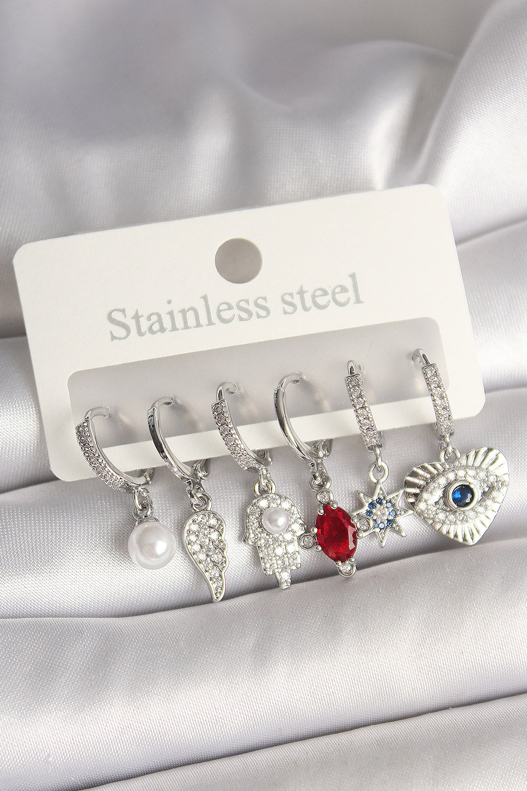 EBJ Rice Silver Color Zircon Stone Fatma Hand Figure Women Earring Set - Santa Cruz