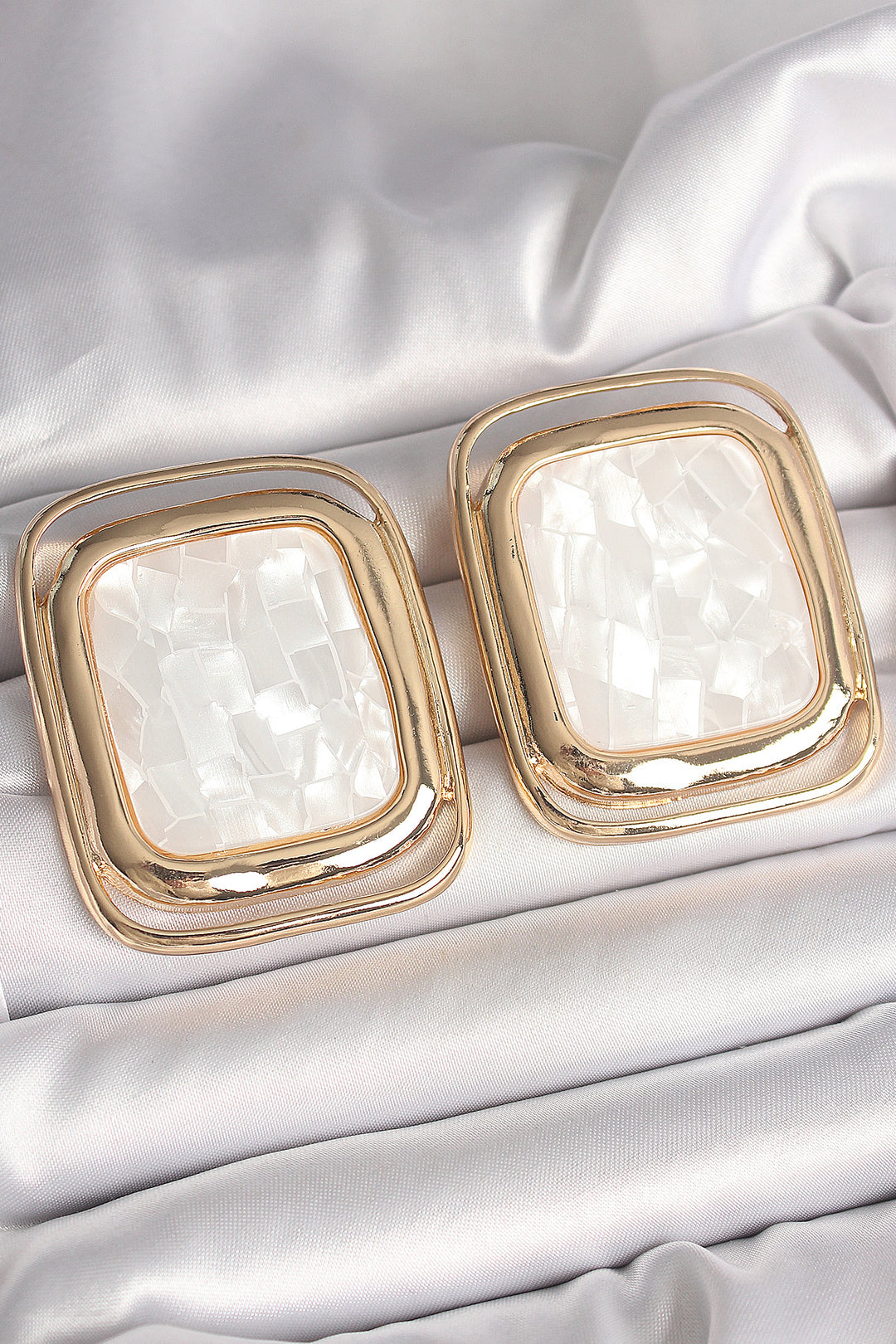 EBJ Gold Color White Enamel Square Model Women's Earrings - McKinney