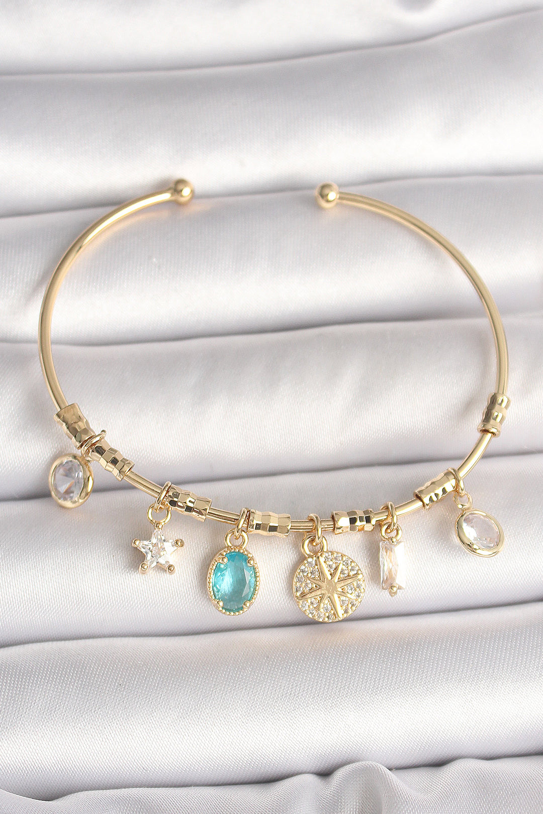 EBJ Rice Gold Color Swinging Zircon Stone Detailed Compass Figure Charm Women's Bracelet - Kannapolis