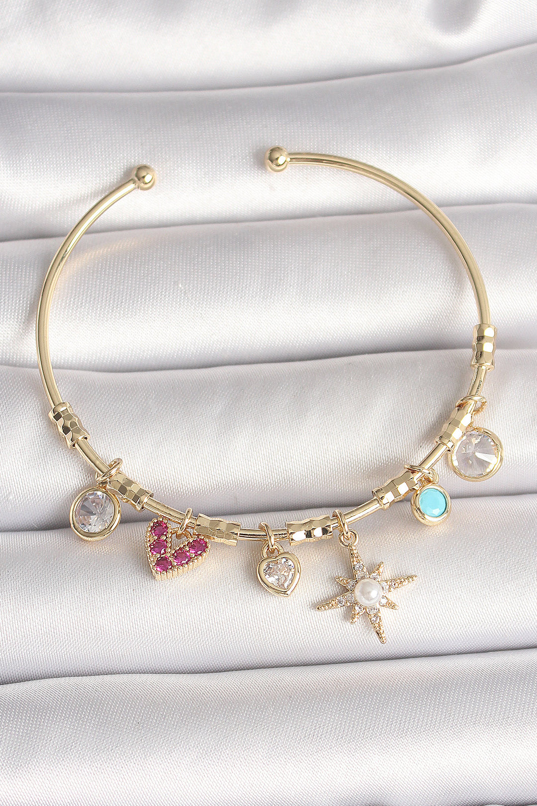 EBJ Rice Gold Color Zircon Stone Pendant North Star Figure Pearl Detail Charm Women's Bracelet - Quartu Sant’Elena