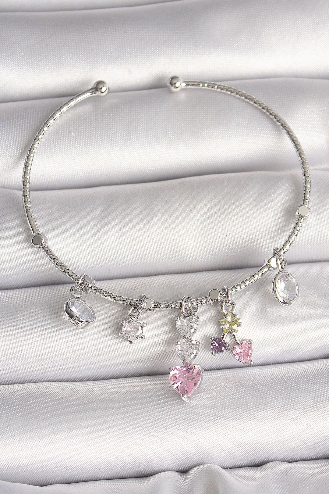 EBJ Rice Silver Color Dangle Zircon Stone Heart Figure Charm Women's Bracelet - Rivoli