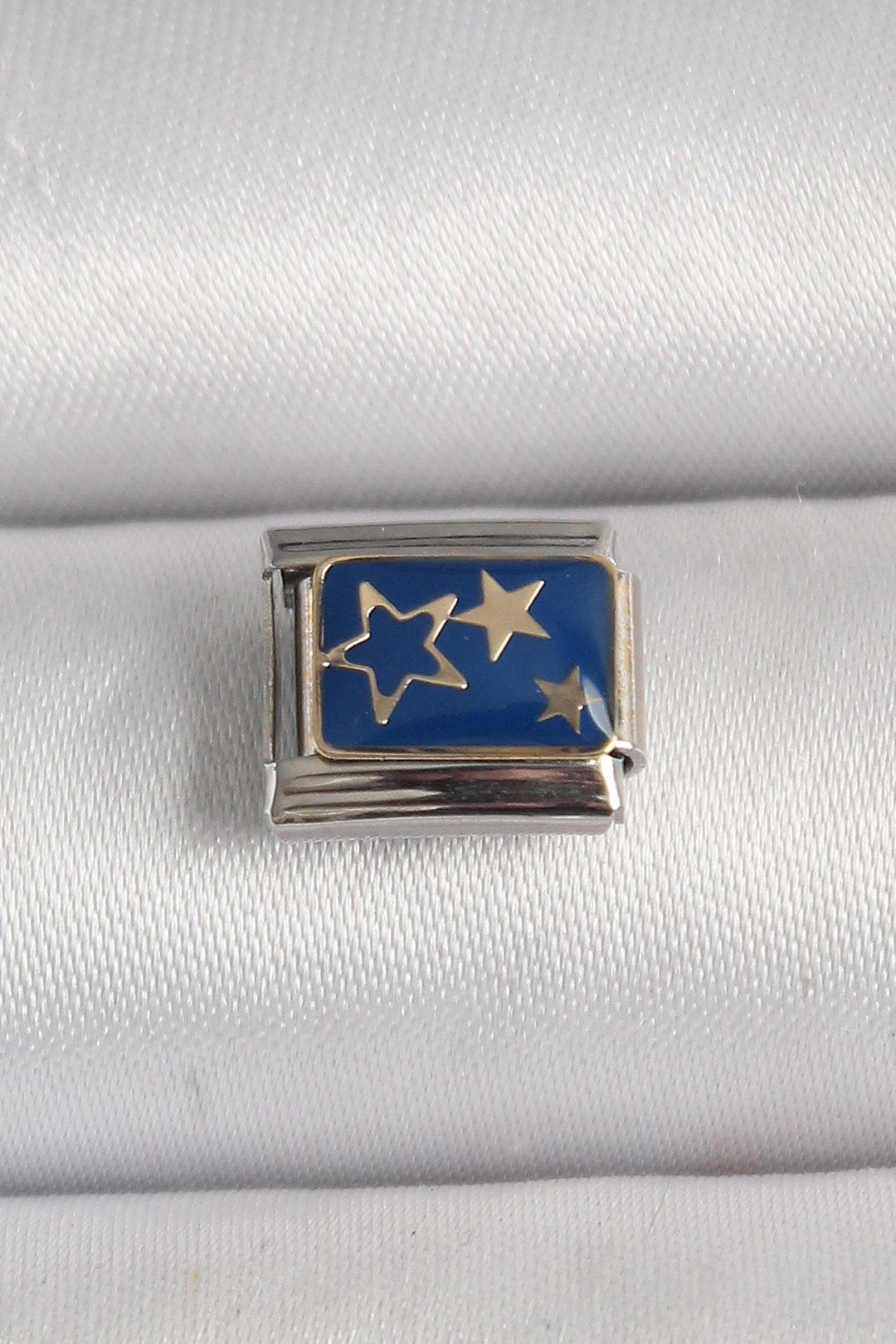 EBJ 316L Steel Silver Color Blue Gold Star Embroidered Nomination Charm - Wimbledon