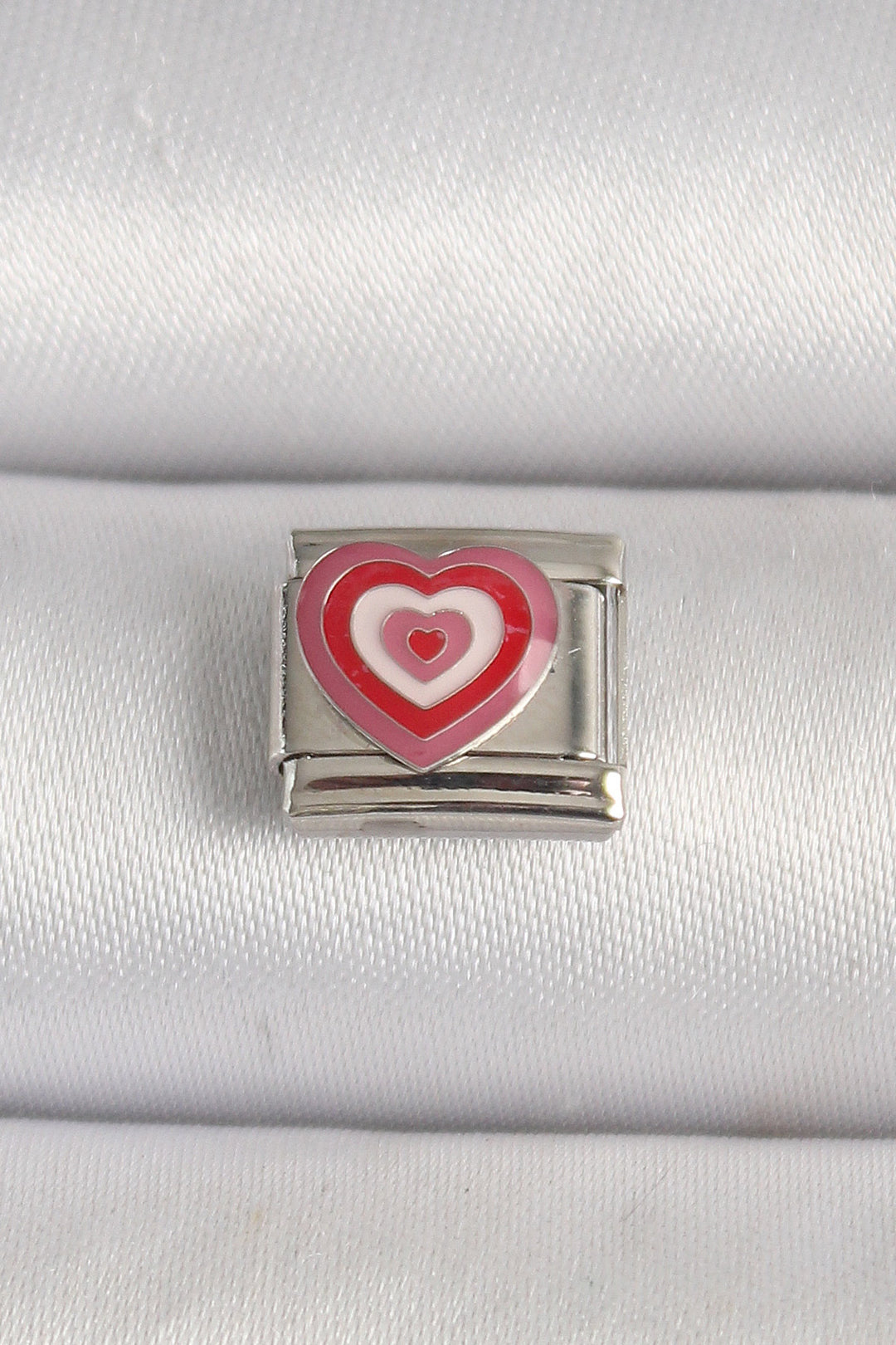 EBJ 316L Stainless Steel Silver Color Pink Heart Embroidered Nomination Charm - Oeiras