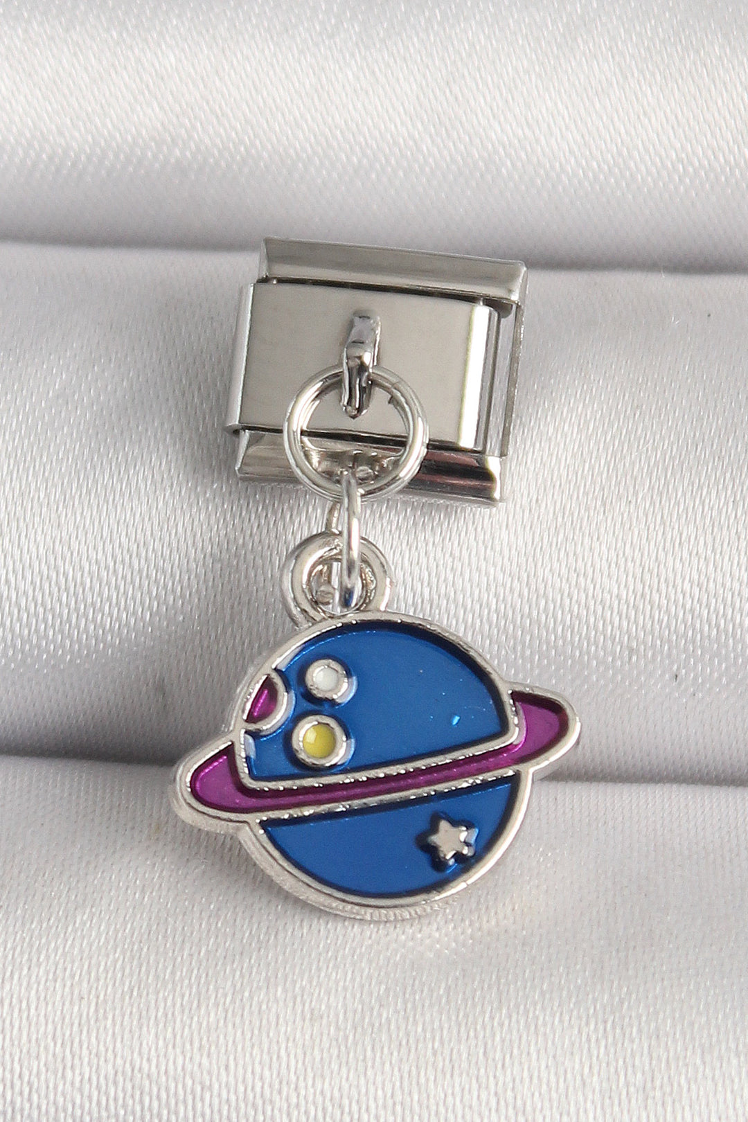 EBJ 316L Stainless Steel Silver Color Blue Saturn Model Nomination Charm - South Brunswick