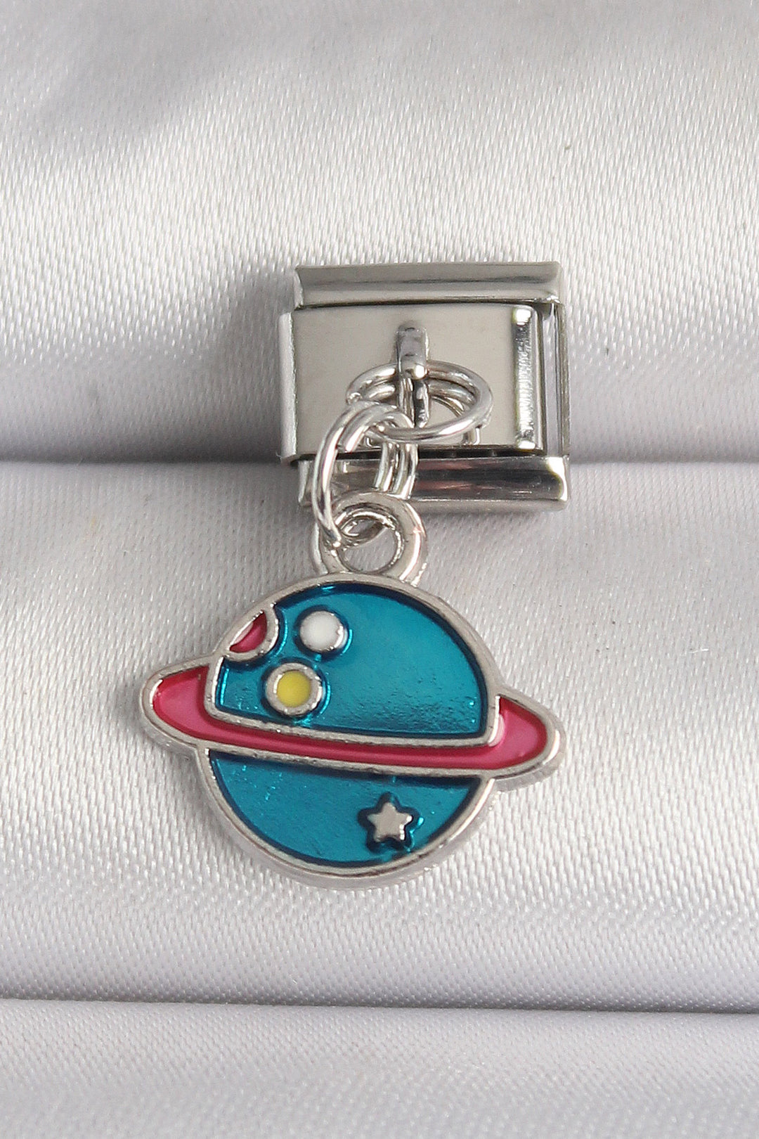 EBJ 316L Steel Silver Color Blue Saturn Model Nomination Charm - Craiova