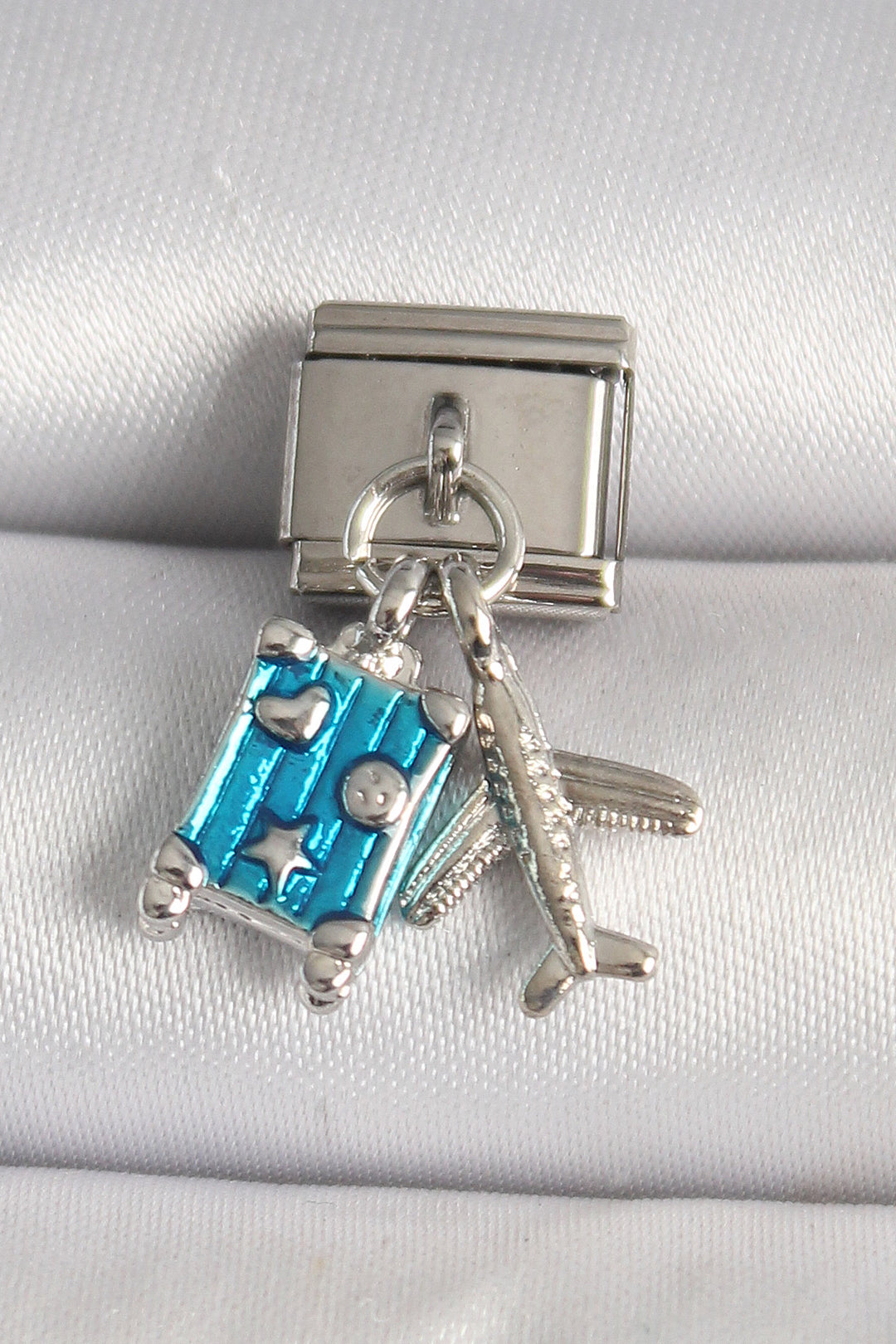 EBJ 316L Steel Silver Color Blue Suitcase Airplane Model Nomination Charm - Kirchheim unter Teck