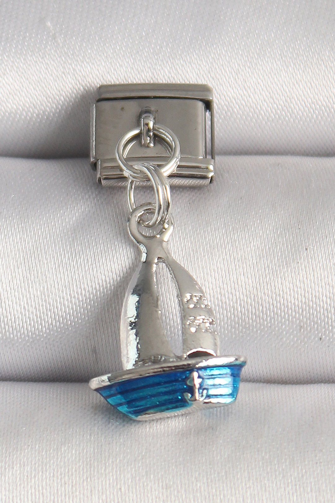 EBJ 316L Steel Silver Color Blue Sailboat Model Nomination Charm - Cherkasy