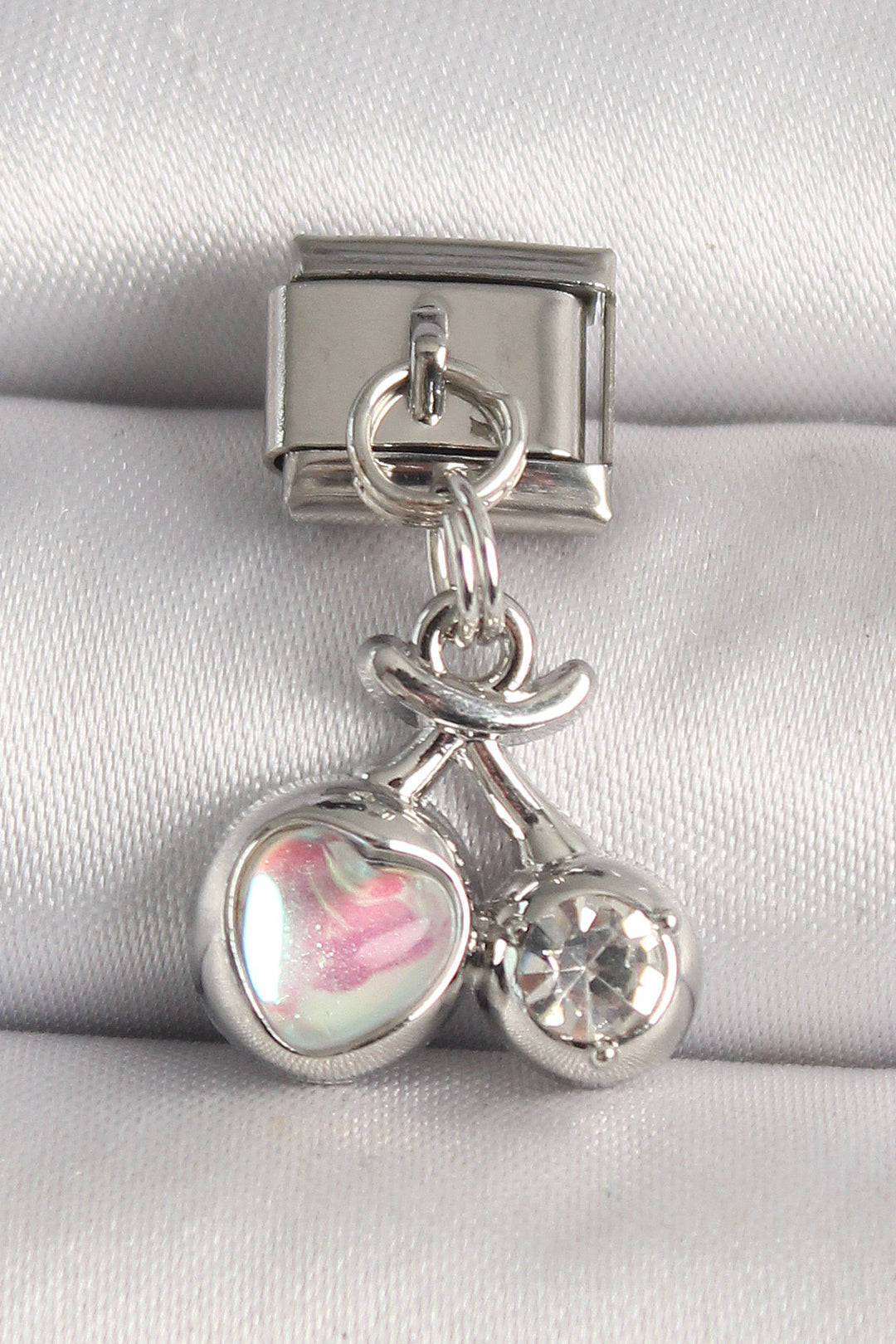 EBJ 316L Steel Silver Color Pink Enamel Heart Zircon Stone Detail Nomination Charm - Falkirk