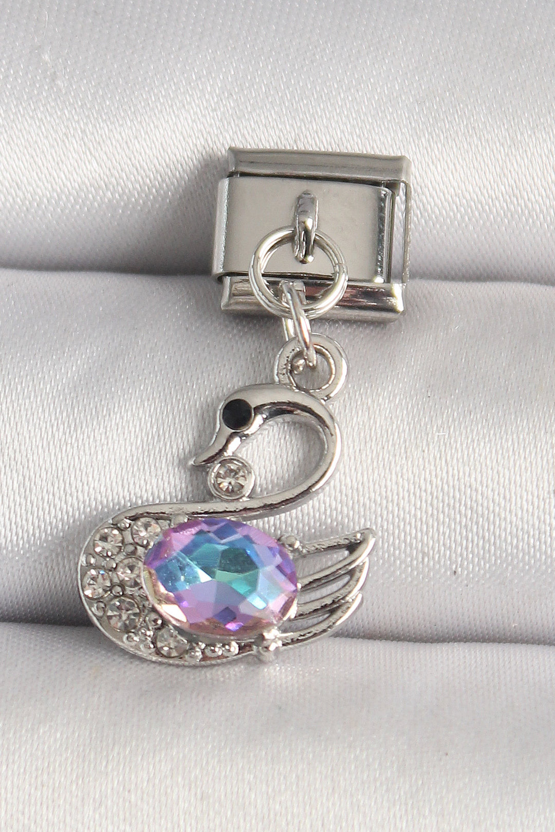 EBJ 316L Stainless Steel Silver Color Swan Model Nomination Charm with Zircon Stone - Jupiter