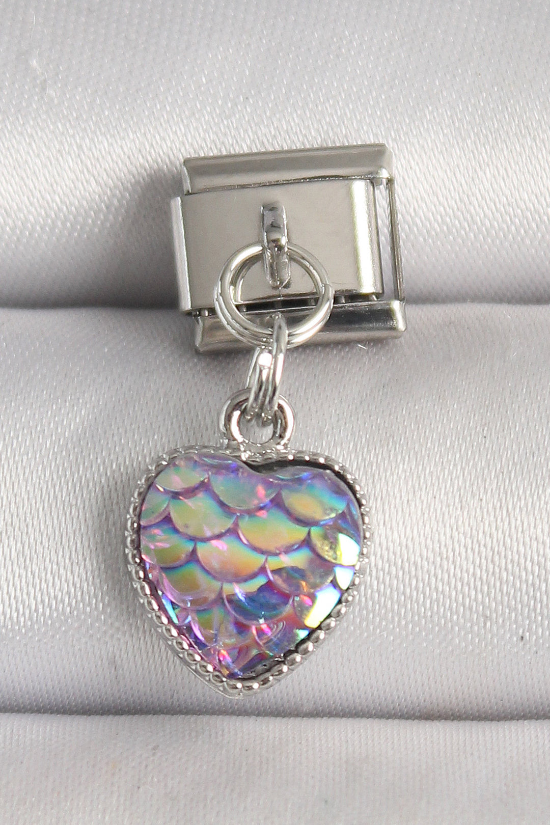 EBJ 316L Steel Silver Color Purple Sequined Heart Model Nomination Charm - Wigan