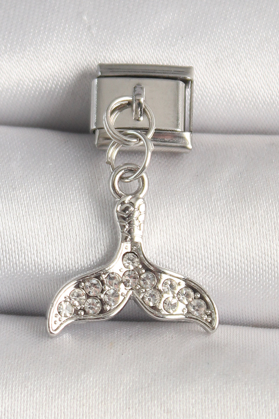 EBJ 316L Stainless Steel Silver Color Zircon Stone Fish Tail Model Nomination Charm - Hoboken