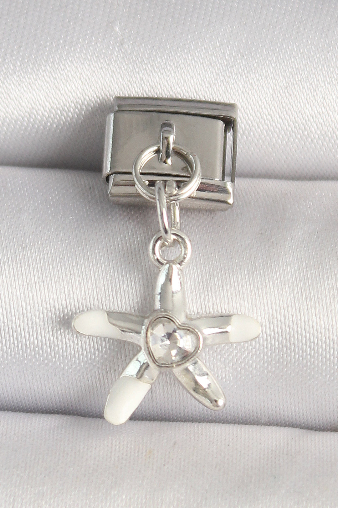 EBJ 316L Stainless Steel Silver Color Zircon Stone Starfish Model Heart Detail Nomination Charm - Slavuta