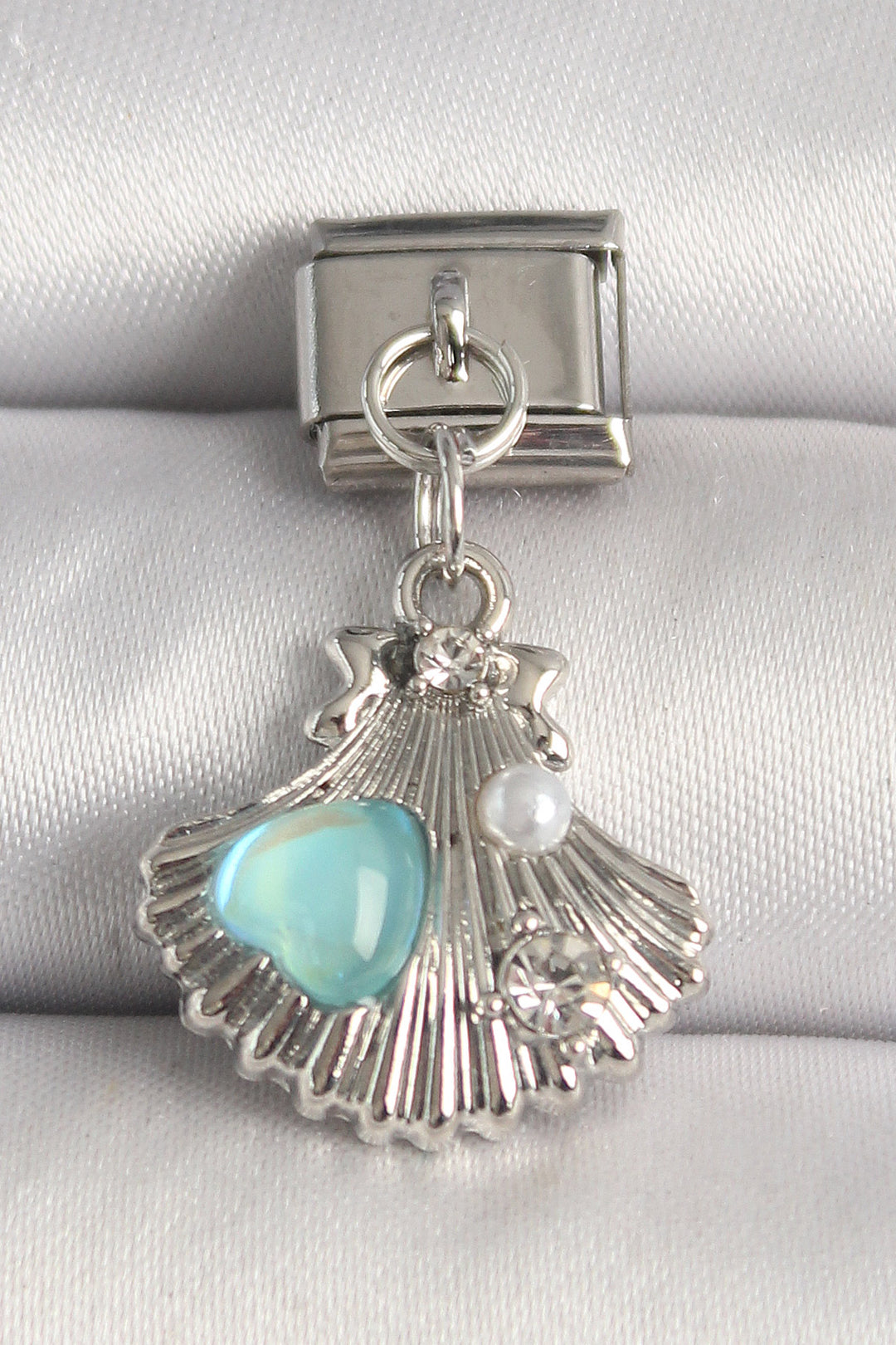 EBJ 316L Stainless Steel Silver Color Zircon Stone Sea Shell Model Blue Enamel Heart Detail Nomination Charm - Bruchsal