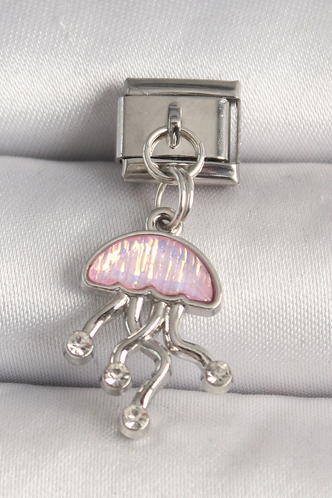 EBJ 316L Stainless Steel Silver Color Pink Enamel Sea Anemone Model Zircon Stone Detailed Nomination Charm - Freiberg