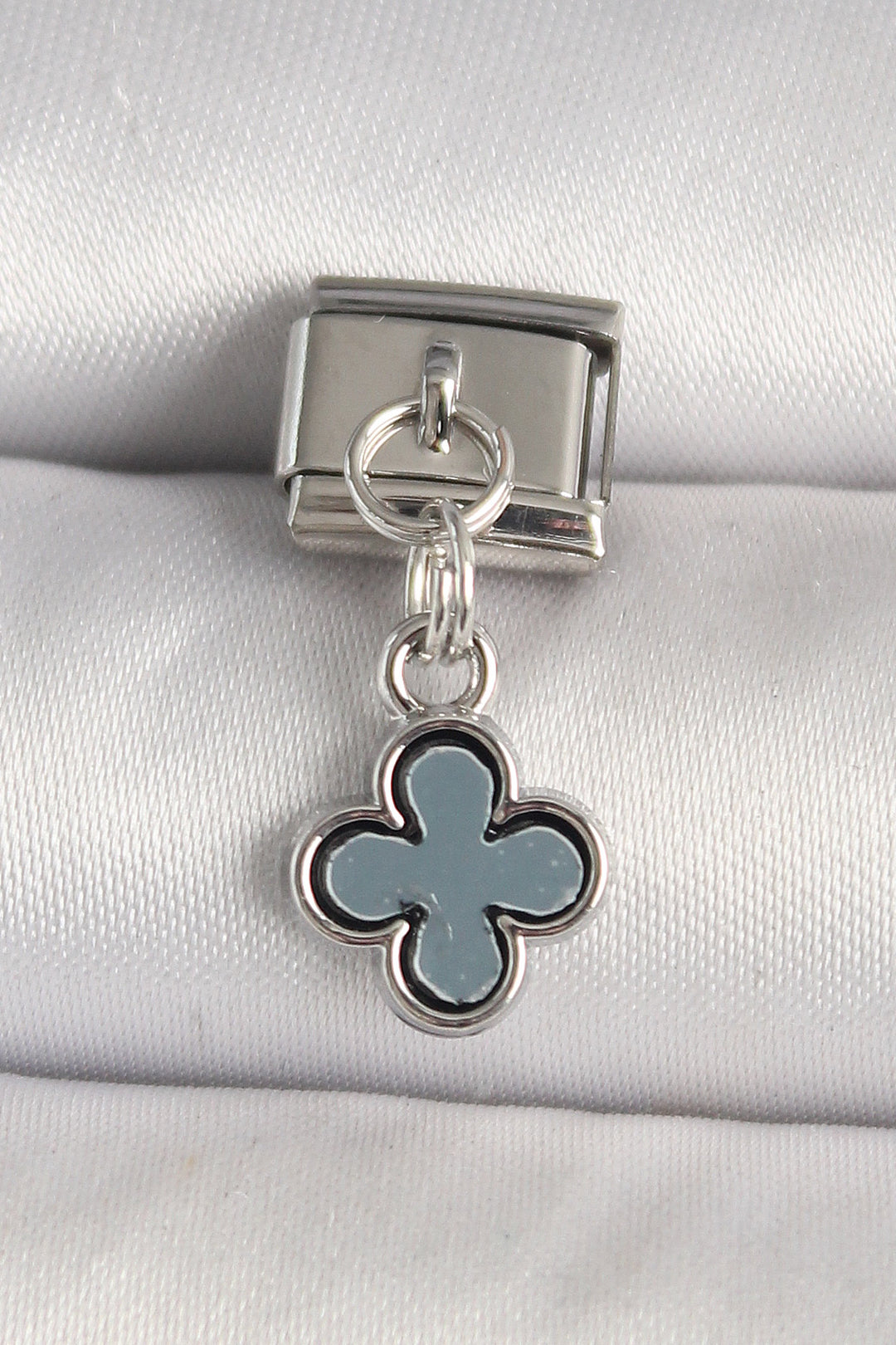 EBJ 316L Steel Silver Color Navy Blue Enamel Clover Model Nomination Charm - Downey