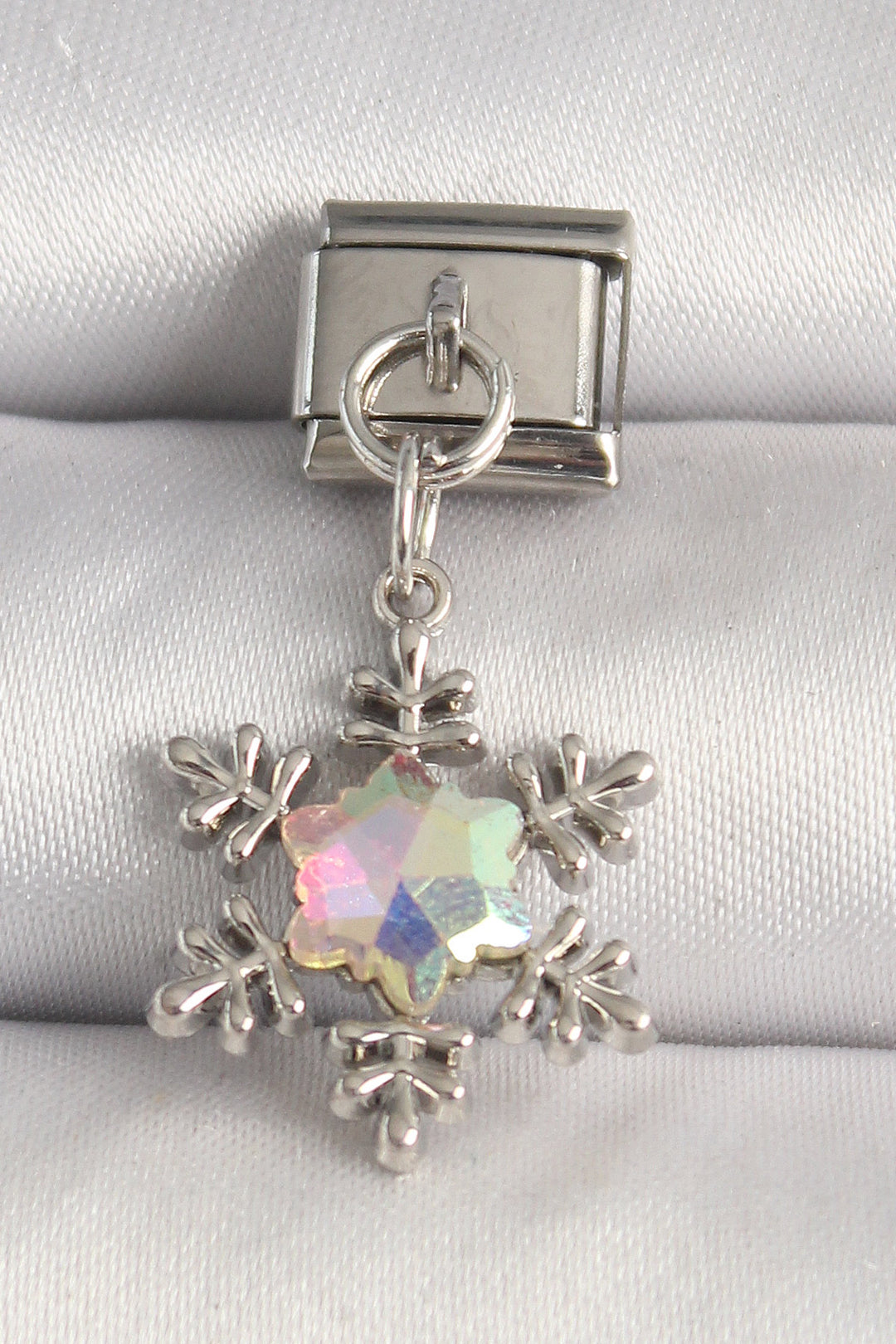 EBJ 316L Steel Silver Color Hologram Enamel Snowflake Model Nomination Charm - Wilson