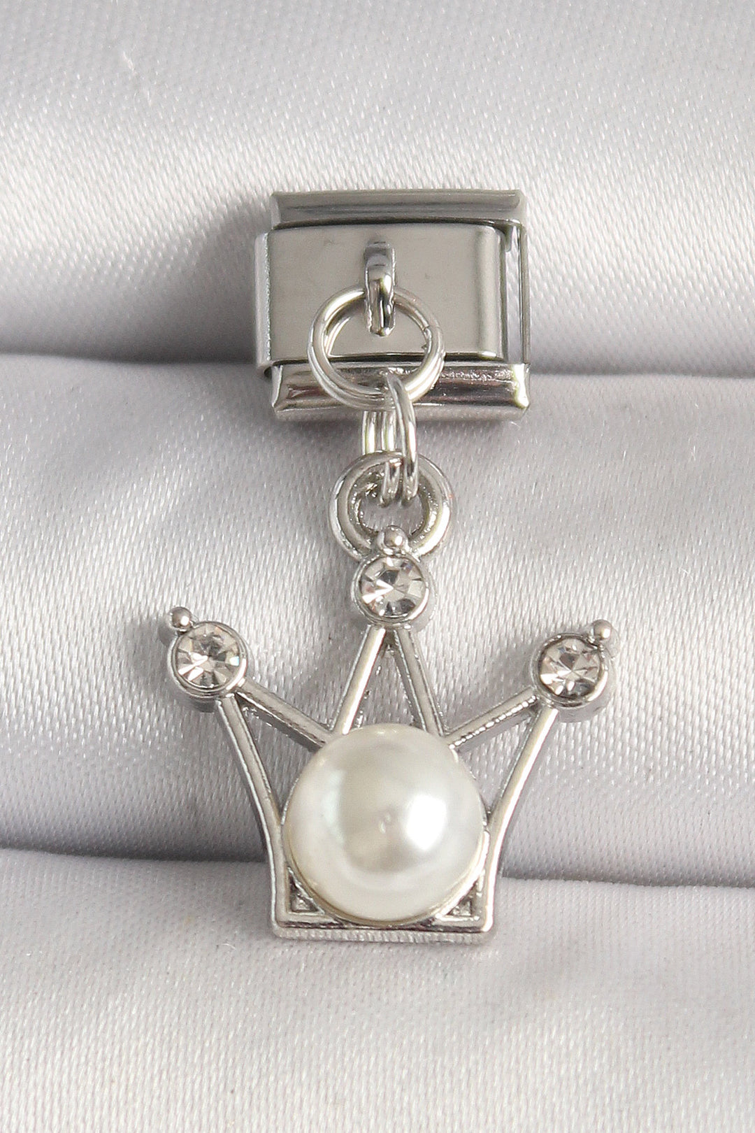 EBJ 316L Stainless Steel Silver Color Crown Model Charm with Zircon Stone and Pearl Detail by Nomination - Beckenham