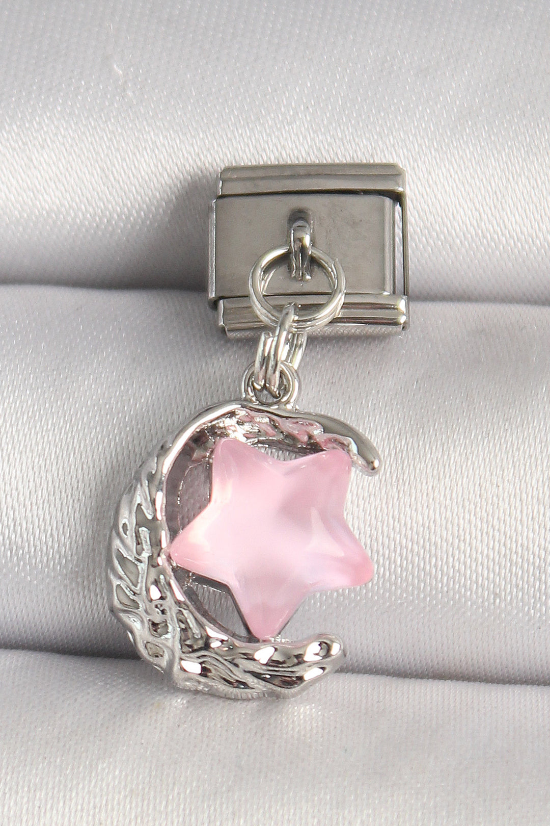 EBJ 316L Steel Silver Color Crescent Pink Enamel Star Model Nomination Charm - San Marcos