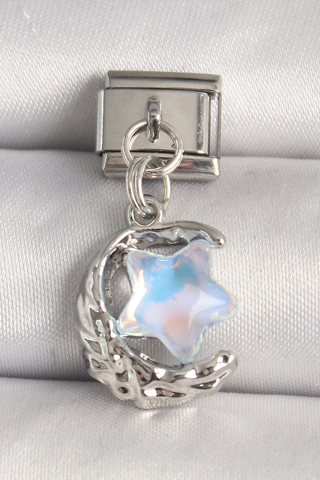 EBJ 316L Steel Silver Color Crescent Blue Enamel Star Model Nomination Charm - Carini