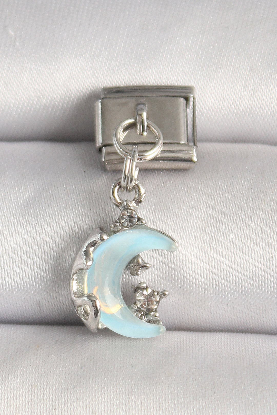 EBJ 316L Steel Silver Color Blue Enamel Crescent Moon Model Zircon Stone Detail Nomination Charm - Versailles