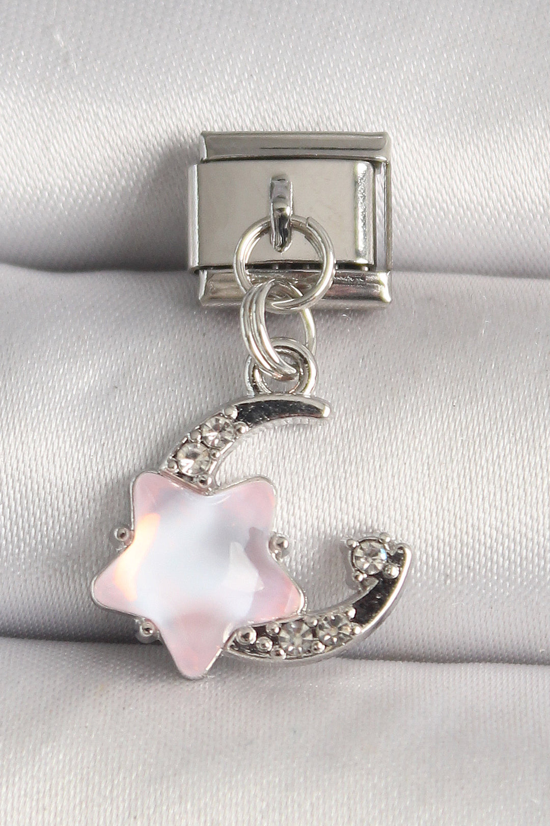EBJ 316L Steel Silver Color Zircon Stone Crescent Pink Enamel Star Model Nomination Charm - Soest