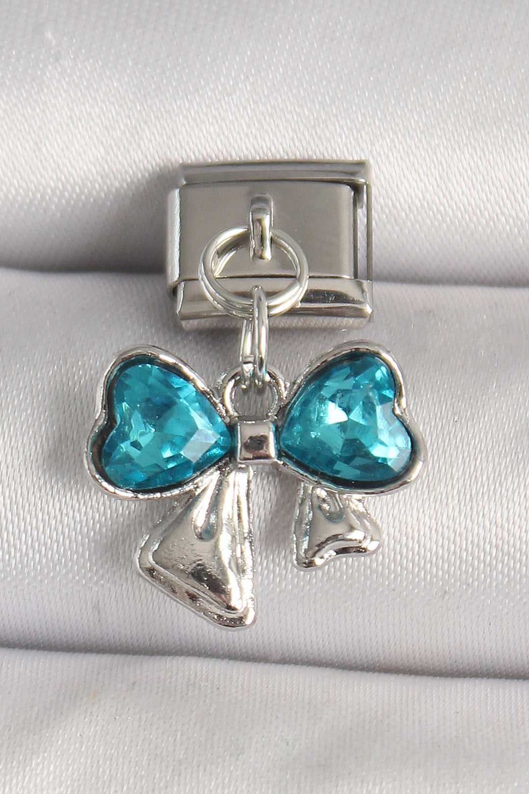 EBJ 316L Steel Silver Color Blue Zircon Stone Bow Model Nomination Charm - Gagny