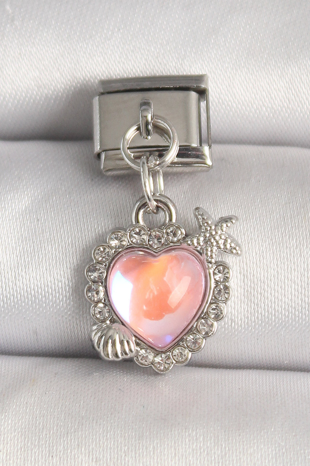 EBJ 316L Stainless Steel Silver Color Pink Enamel Heart Model Starfish Detail Nomination Charm - Metz