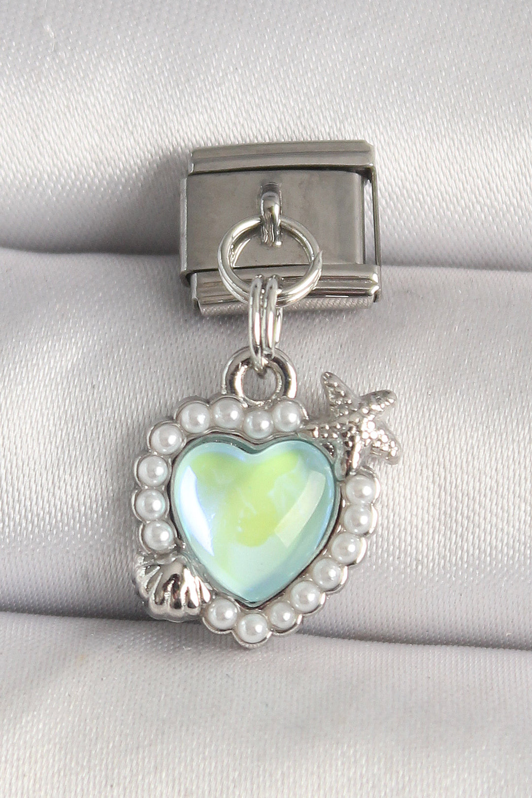 EBJ 316L Stainless Steel Silver Color Green Enamel Heart Model Starfish Detail Nomination Charm - Saratoga Springs