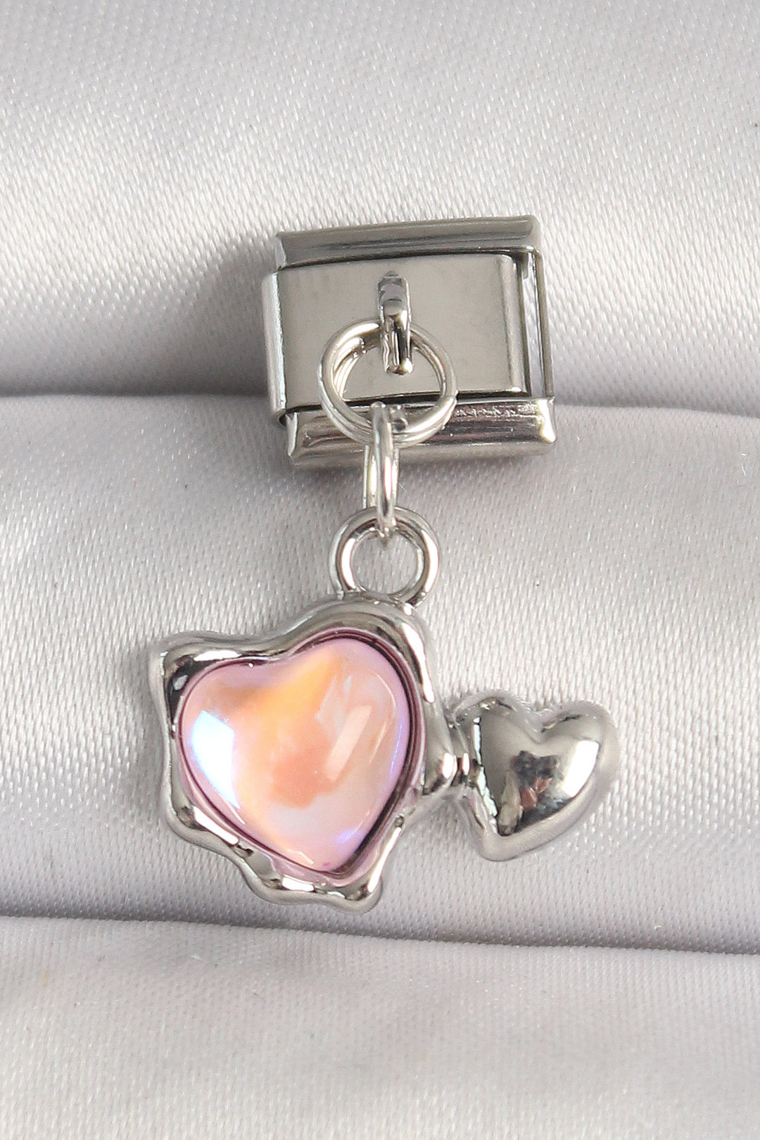 EBJ 316L Steel Silver Color Pink Enamel Heart Model Nomination Charm - Paignton