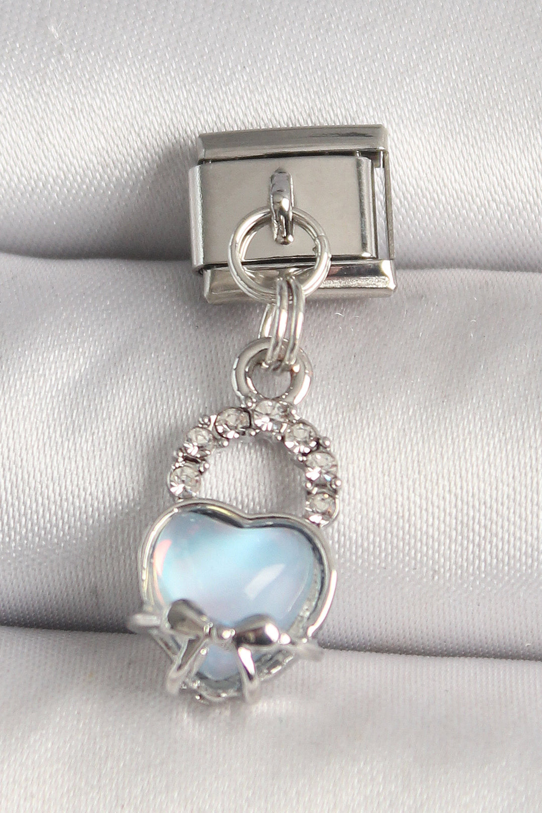 EBJ 316L Steel Silver Color Zircon Stone Blue Lock Heart Model Nomination Charm - Wrecsam