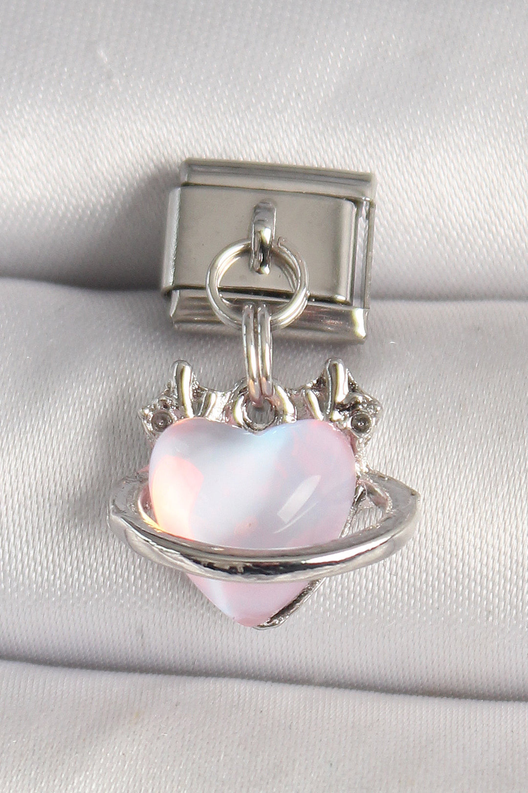 EBJ 316L Steel Silver Color Pink Enamel Heart Model Nomination Charm - Bozeman