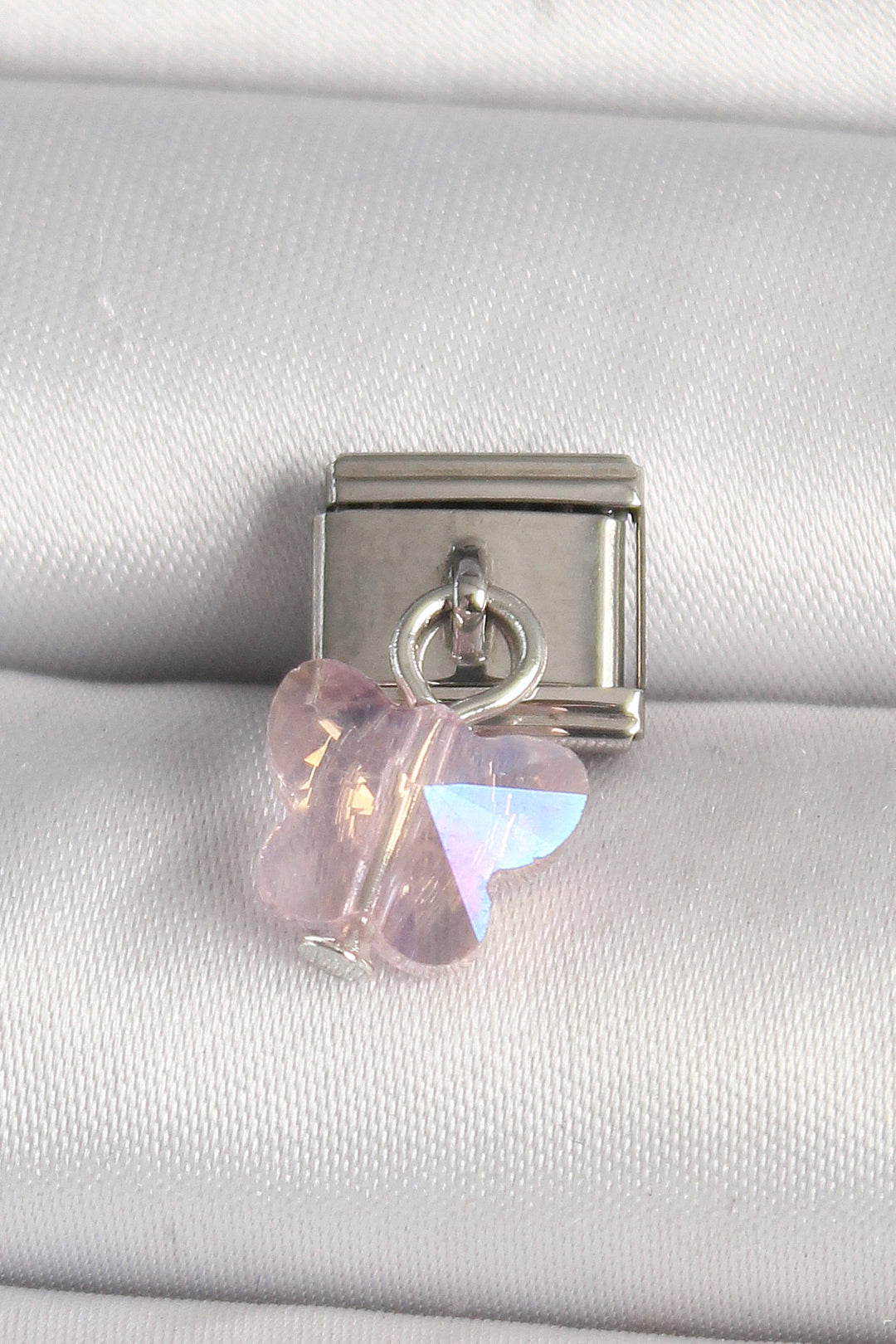 EBJ 316L Stainless Steel Silver Color Pink Zircon Stone Butterfly Model Nomination Charm - Avilés