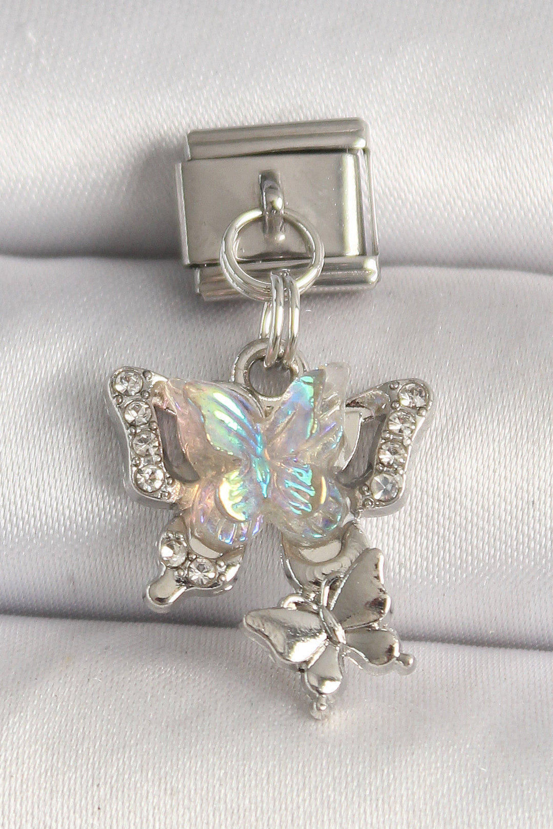 EBJ 316L Stainless Steel Silver Color Zircon Stone White Enamel Butterfly Model Butterfly Detail Nomination Charm - Dachau
