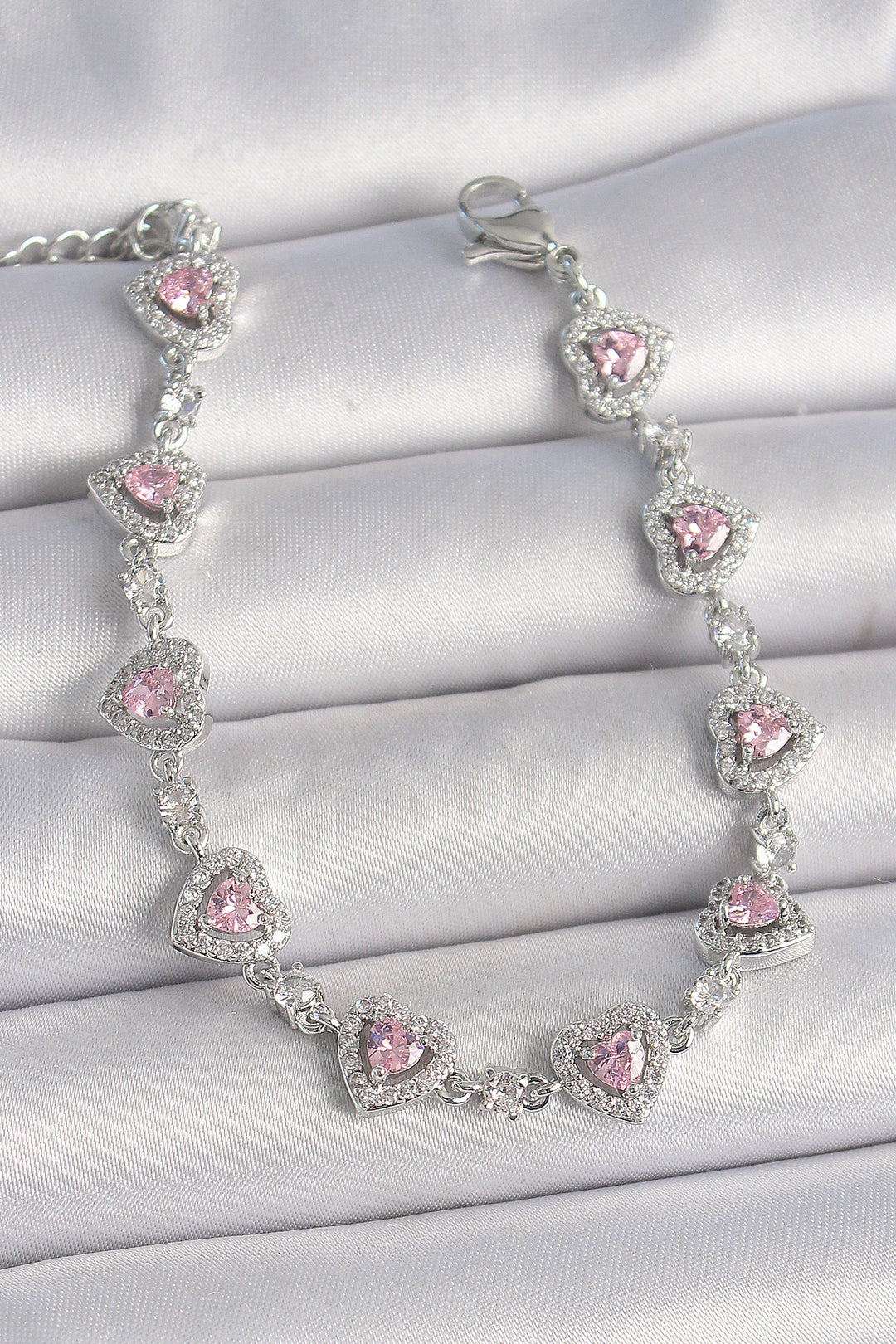 EBJ Rice Silver Color Zircon Stone Pink Heart Model VIP Series Women's Bracelet - Plymouth