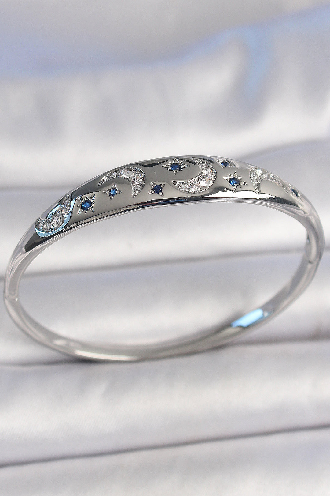 EBJ Rice Silver Color Crescent Embroidered with Zircon Stone Star Detail Women's Cuff with Blue Stone - Lakewood