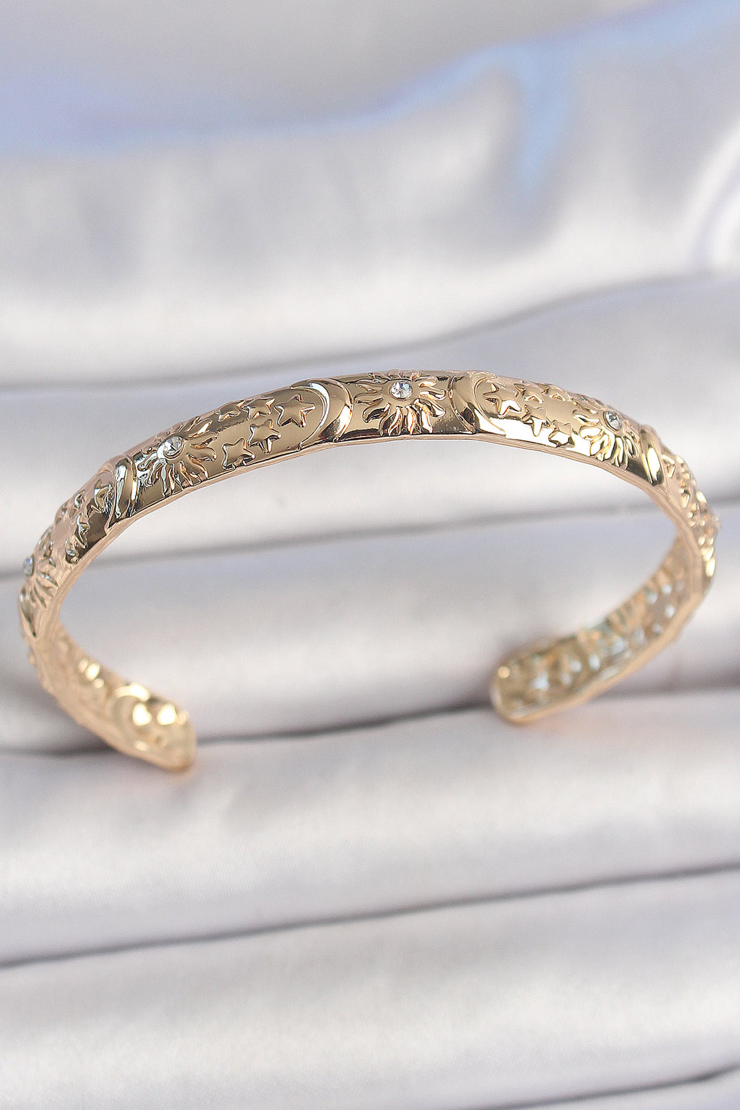 EBJ Gold Color Embroidered Crescent Star Patterned Cuff with Zircon Stone Details - Ewell
