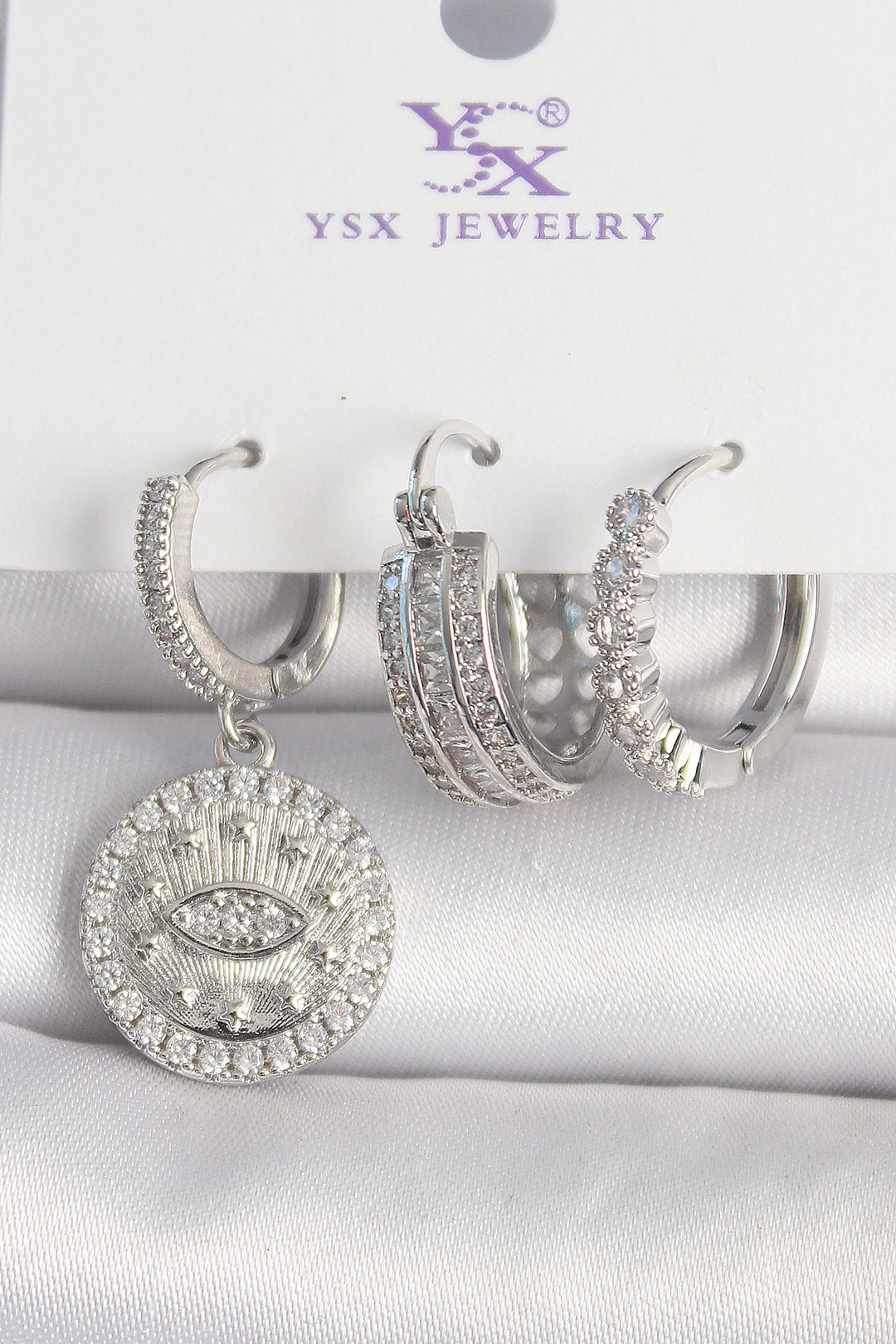 EBJ Rice Silver Color Zircon Stone Embroidered Ring Model 3-Piece Women's Combination Earring - Winchester