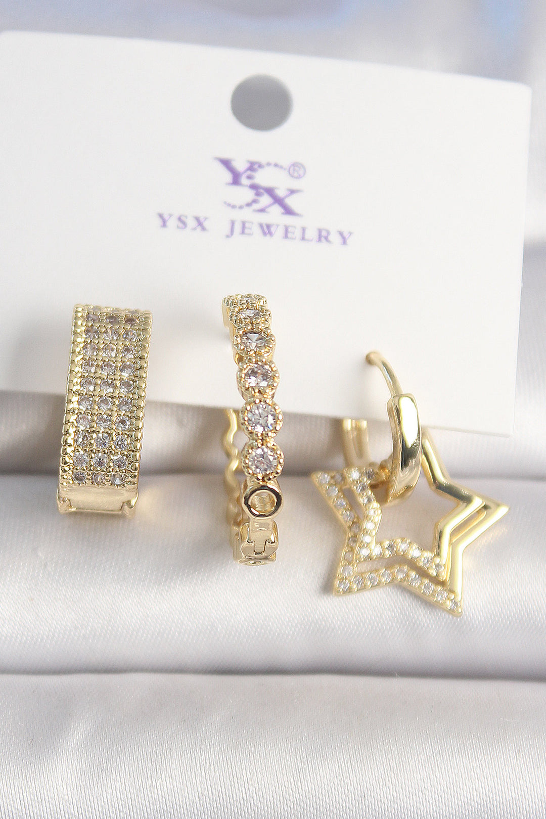 EBJ Rice Gold Color Zircon Stone Star Figure Ring Model 3-Piece Women's Combination Earring - Soest