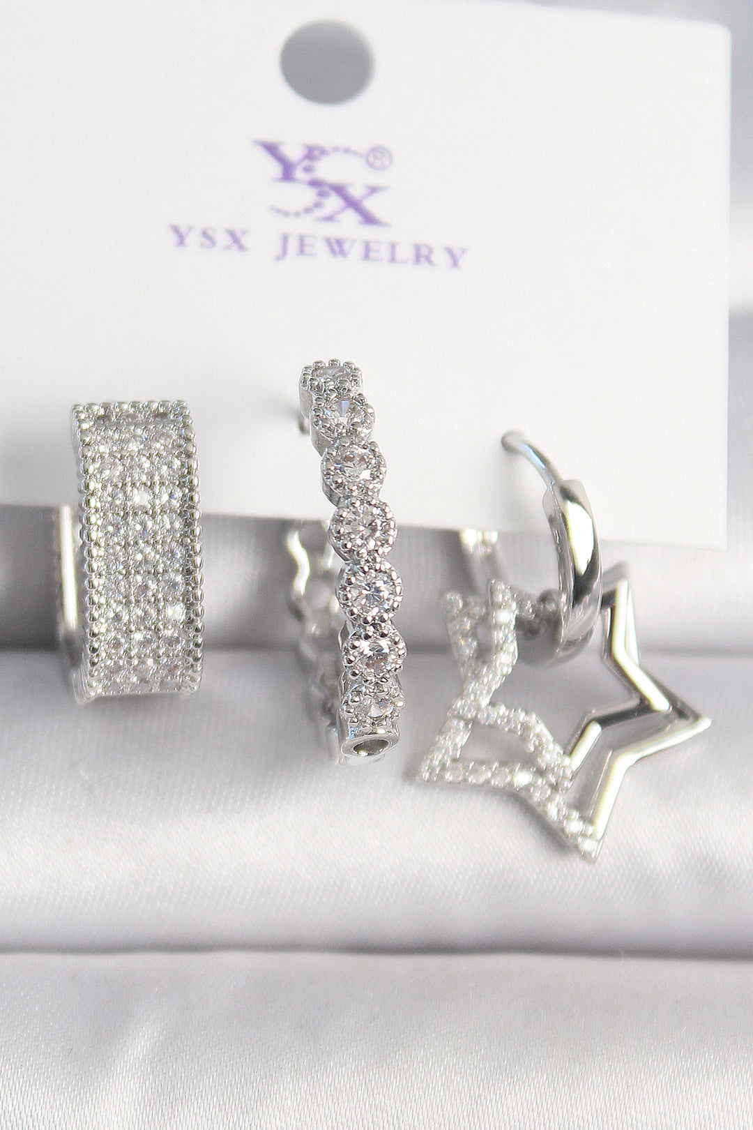 EBJ Rice Silver Color Zircon Stone Star Figure Ring Model 3-Piece Women's Combination Earring - San Felipe Orizatlán